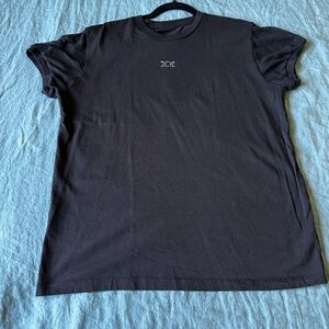 Black T-Shirt with Mesh Sleeves and Moon Embroidery